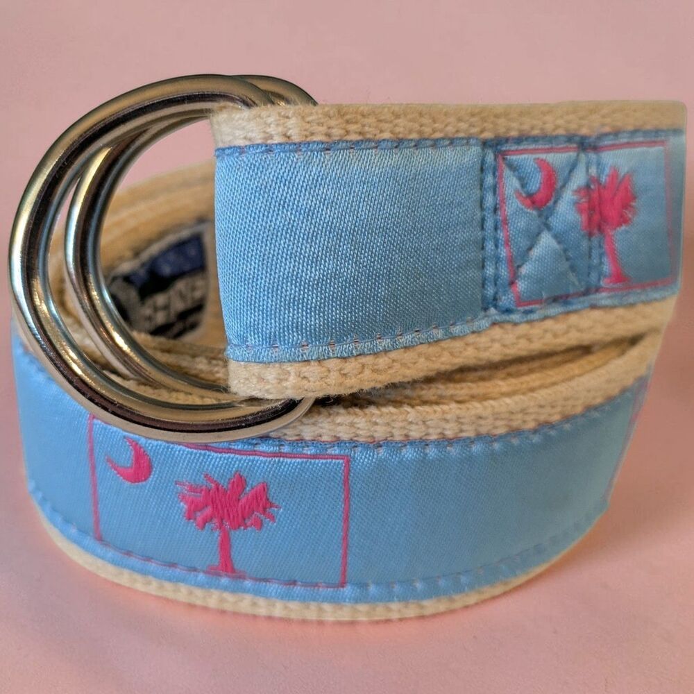Canvas D Ring Belt Blue Women's MED Moon Shine South Carolina Palmetto Moon